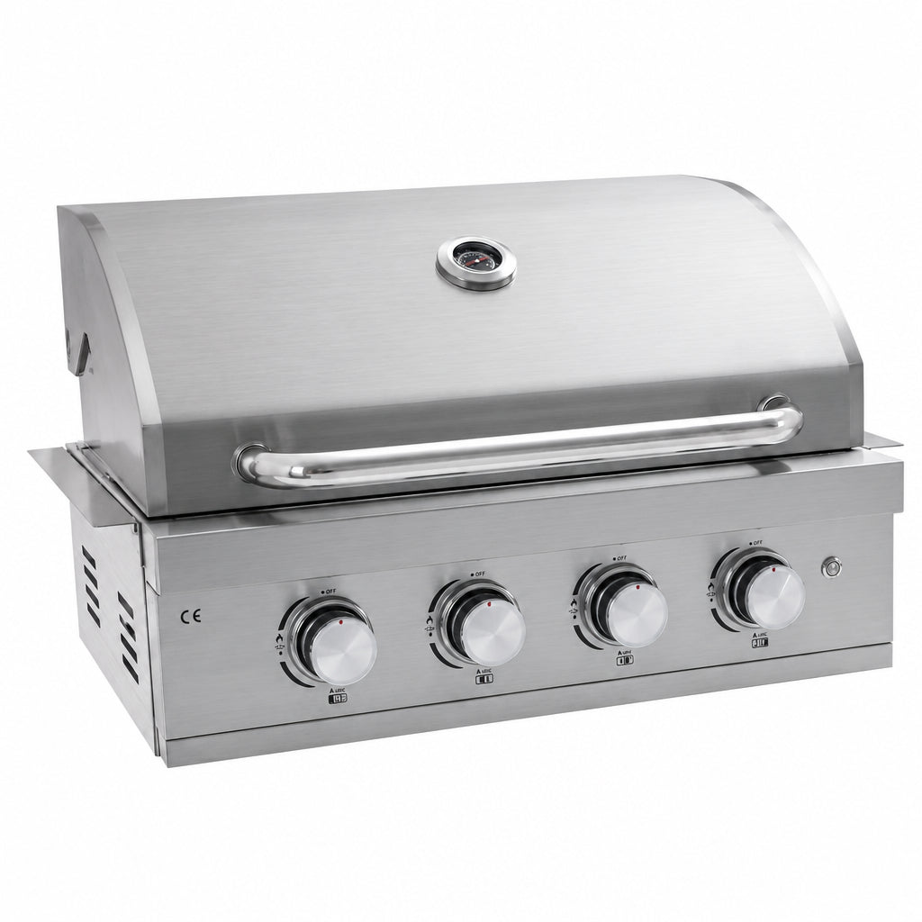 27 in Built-In Outdoor Gas BBQ Grill, 4-Burnerstainless Steel Drop-In Grill, 304 Brushed Stainless Steel, Heavy Duty Outdoor Kitchen Island Grill (Without Lighting)