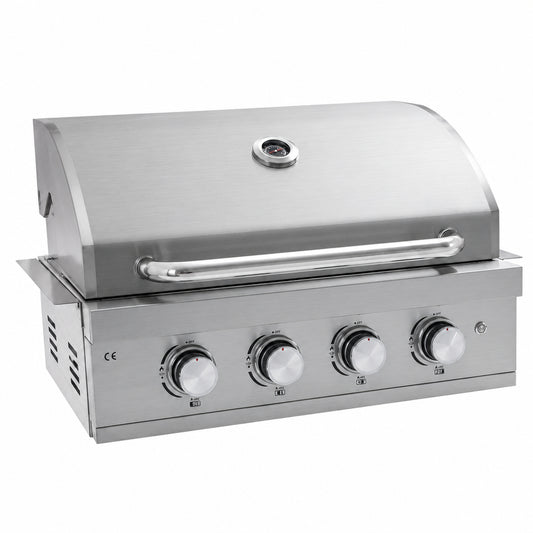 27 in Built-In Outdoor Gas BBQ Grill, 4-Burnerstainless Steel Drop-In Grill, 304 Brushed Stainless Steel, Heavy Duty Outdoor Kitchen Island Grill (Without Lighting)