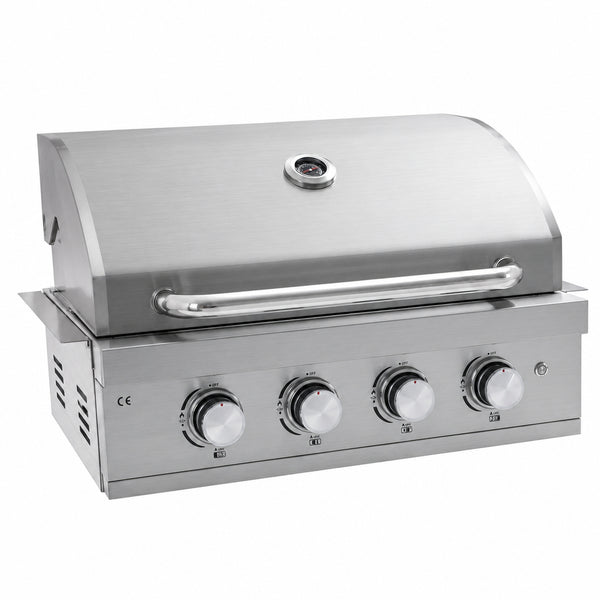 27 in Built-In Outdoor Gas BBQ Grill, 4-Burnerstainless Steel Drop-In Grill, 304 Brushed Stainless Steel, Heavy Duty Outdoor Kitchen Island Grill (Without Lighting)