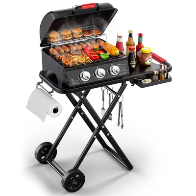 Tcisa 3-Burner Portable Propane Grill with Foldable Legs