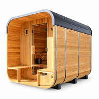 Backyard Discovery Lennon 4-6 Person Traditional Cedar Outdoor Cube Sauna with Porch, Electric Sauna Heater, Sauna Rocks, Dry Heat, Steam Sauna, LED Lights, Wi-Fi Control, Sauna Accessories