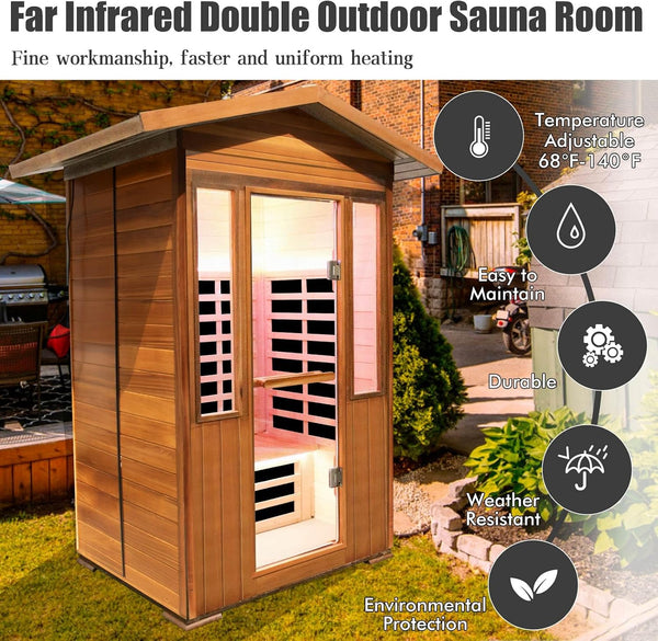 OUTEXER 2-Person Outdoor Infrared Sauna – 1800W 120V