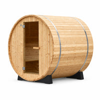 WOODBRIDGE 2-Person Luxury Finland Thermo Pine Outdoor Barrel Sauna with Half View Window, Harvia Electric Heater, Sauna Accessories Kit and Asphalt Shingle Roof, 4'X6'